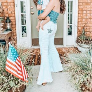 Peach love white star jeans